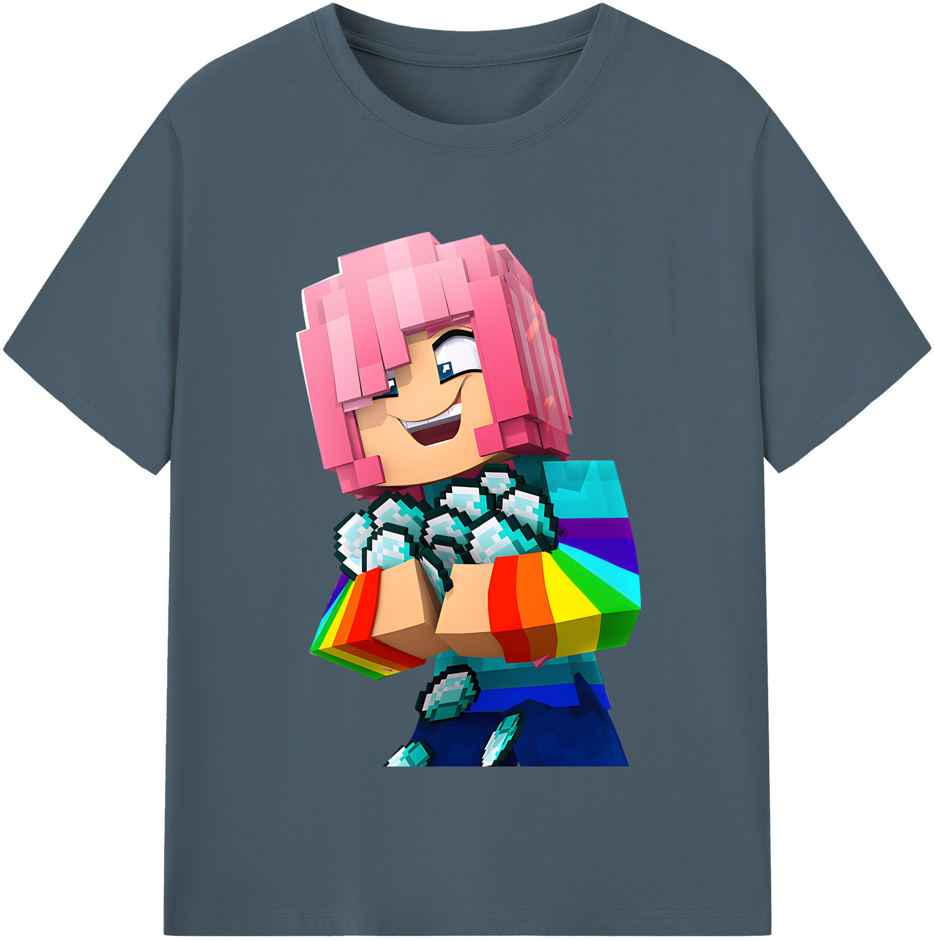 （画像用） マインクラフト ブロックの世界 Minecraft MC Block world 綿100％半袖Tシャツ（フロントプリント）